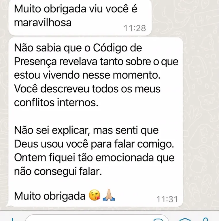 Depoimento de cliente reconhecendo conflitos internos revelados pelo Código de Presença